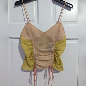 NWT ZARA Lingerie Tie-Up Tank Top Pink-Yellow Medium